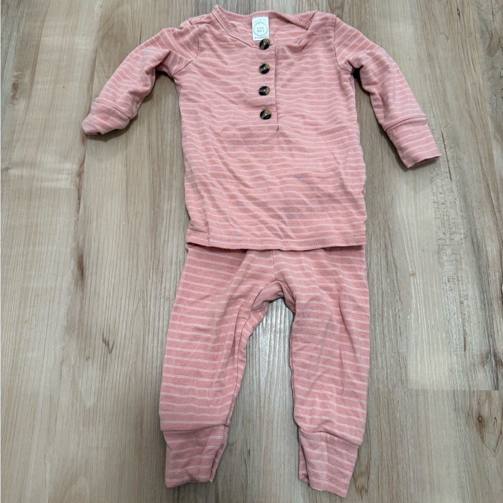 Lou Lou & Company Pink Striped Ribbed Henley Top & Jogger Set